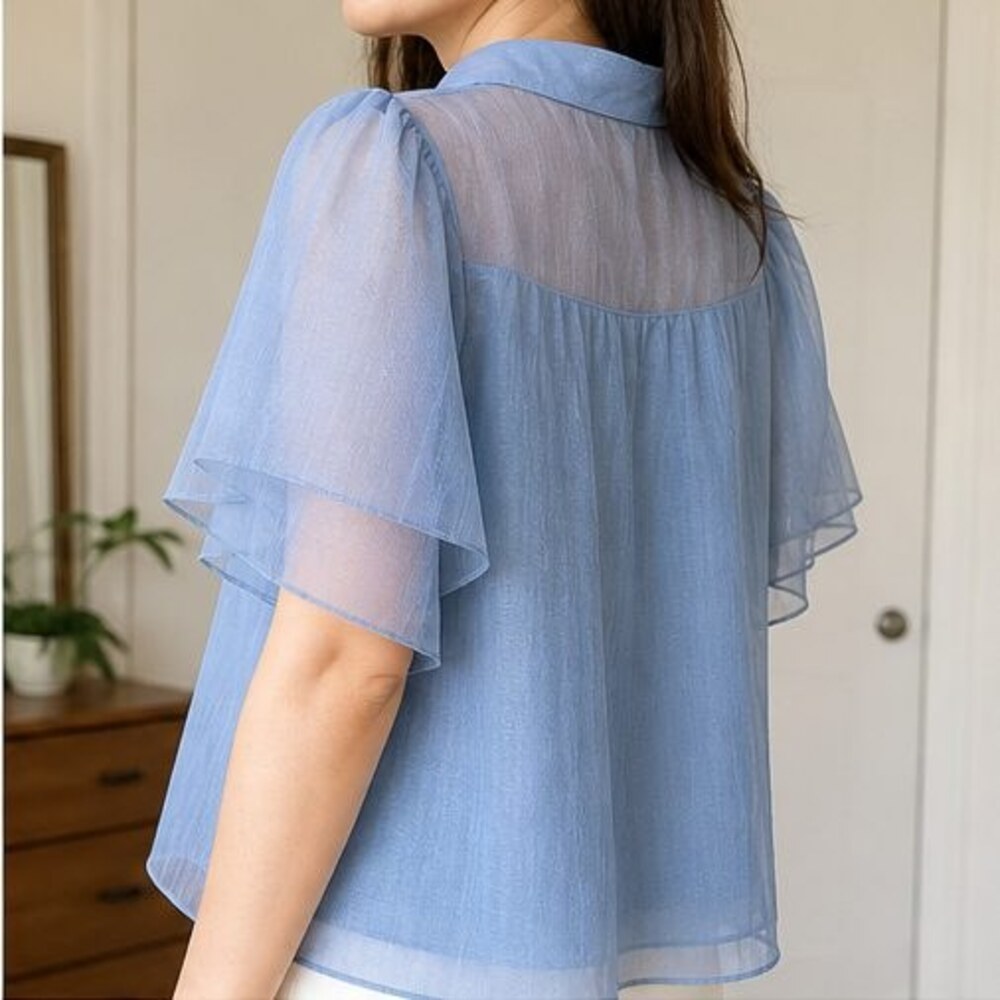 Blue Ruffle Blouse - Picture 3 of 6